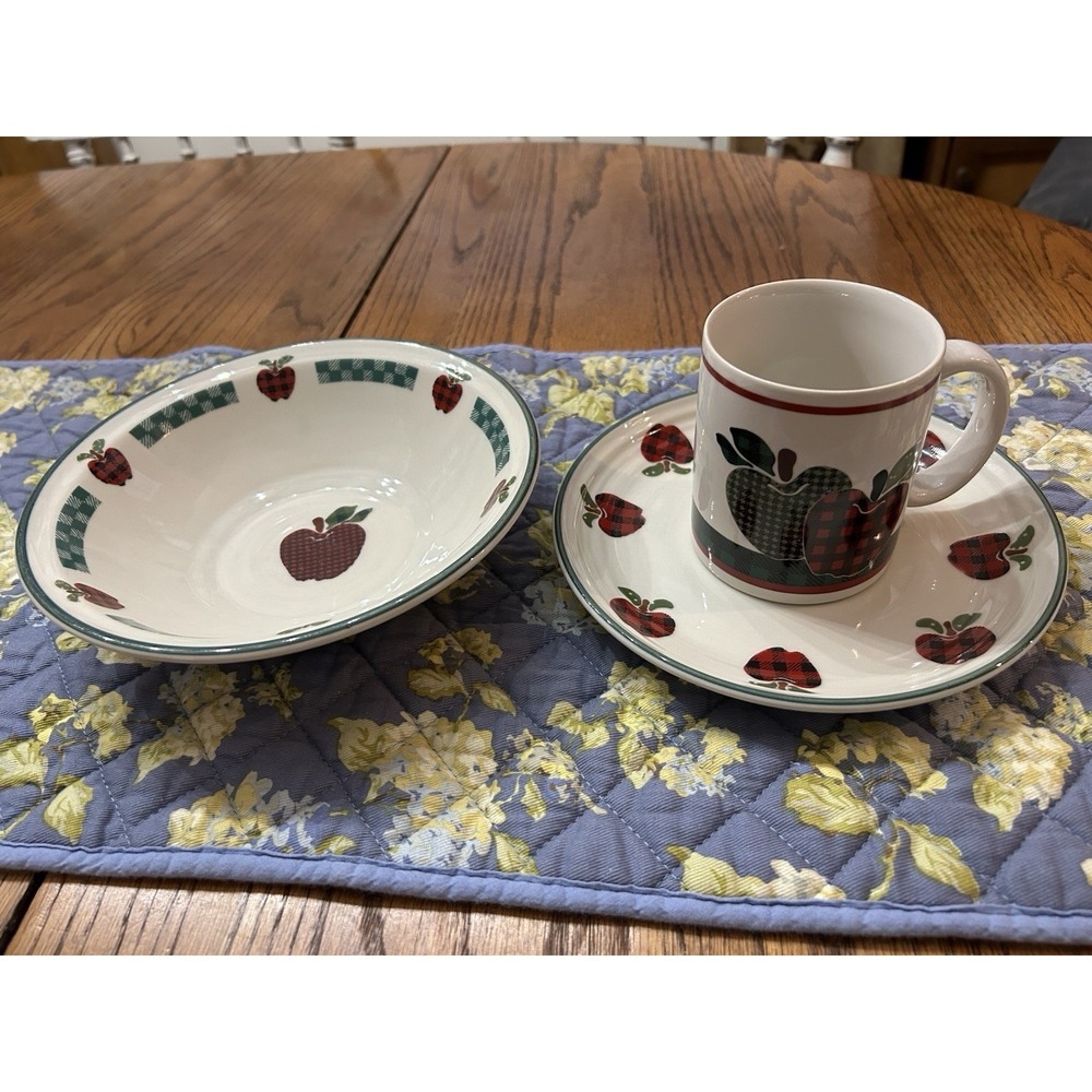 Applejack Ingleman Design Int'l  China (SET of 12) 4 Bowls, 4 Saucers, 4 Cups